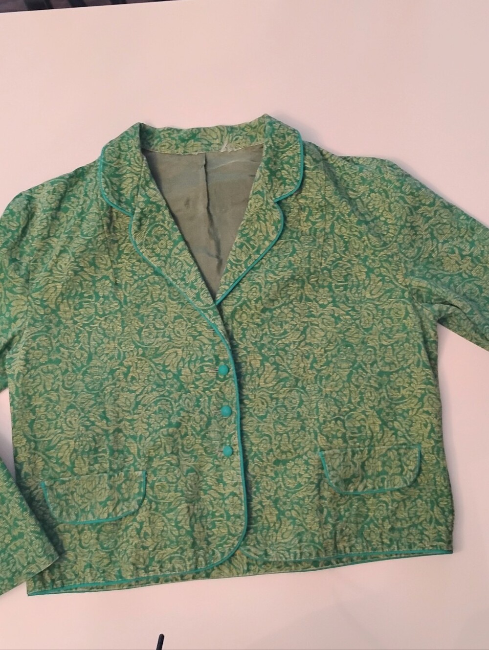 MCM Green/Gold Jacquard CroppedJacket with Piping Vintage